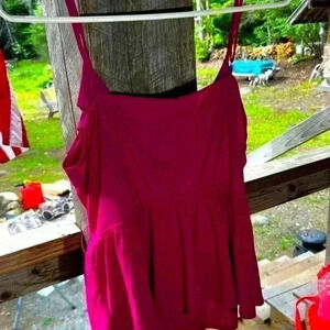 Express Women's Sz L Dressy Tank, Cross Ruffle Gorgeous Fuscia Color